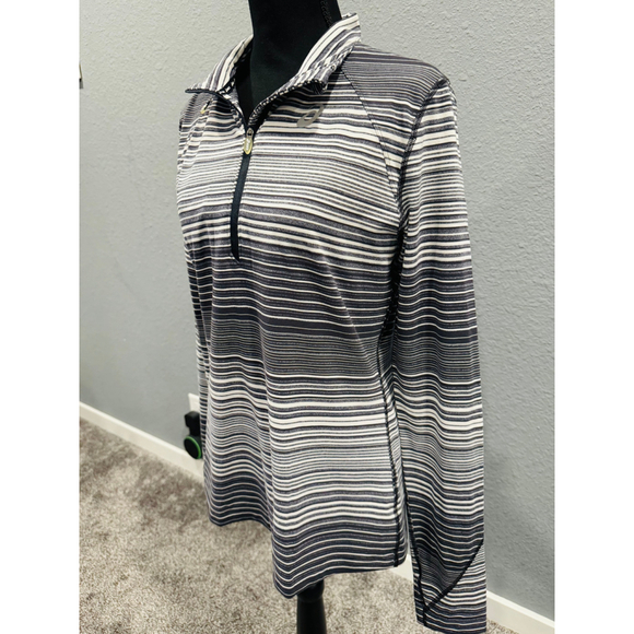 ASICS Black and White Striped Quarter-Zip Long Sleeve Top - Size L - Picture 2 of 8